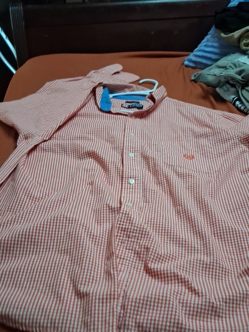 Chaps Orange and White Check Long-Sleeve Button-Down Shirt